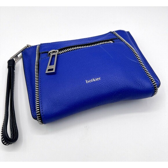 BOTKIER NEW YORK Soho Clutch Pebbled Leather Wristlet Zipper Electric Blue NEW - Picture 3 of 12